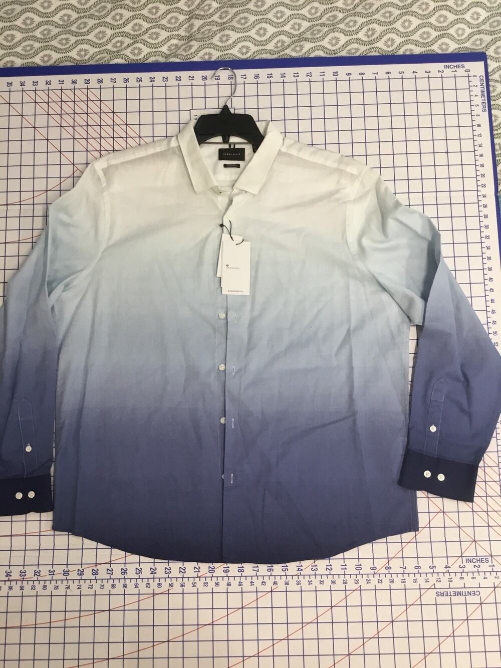 Perry Ellis NEW Men's White /blue Standard Fit Shirt Medium Gray*